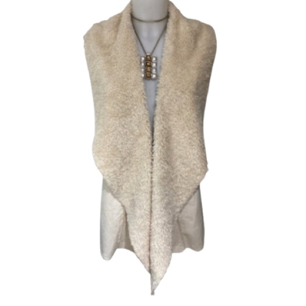 Le Chateau Faux Fur Suede & Knit Cream Vest Size Large